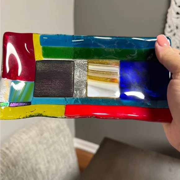 Colorful Glass Tray and smaller Trinket dish to match. - Picture 2 of 4
